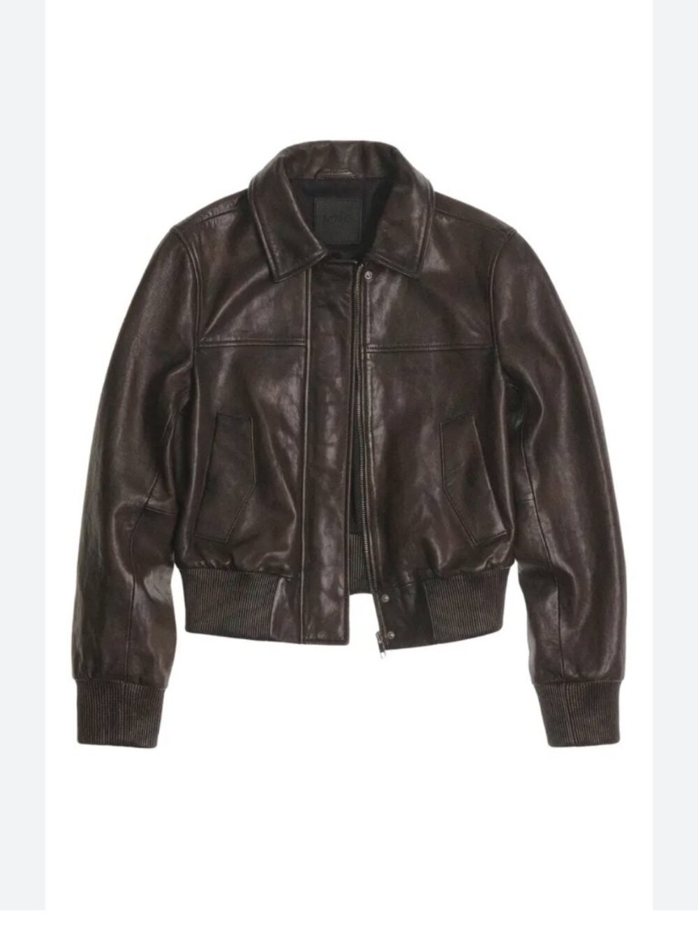 Mango Cropped 100% Sheep Leather Bomber Jacket NWT size S